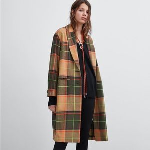 NWOT ZARA Camel Plaid Coat